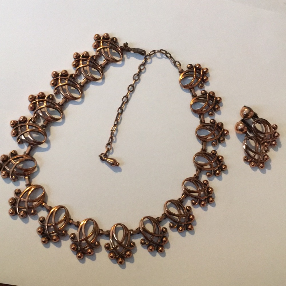 Renoir Copper vintage choker Necklace set 1950s